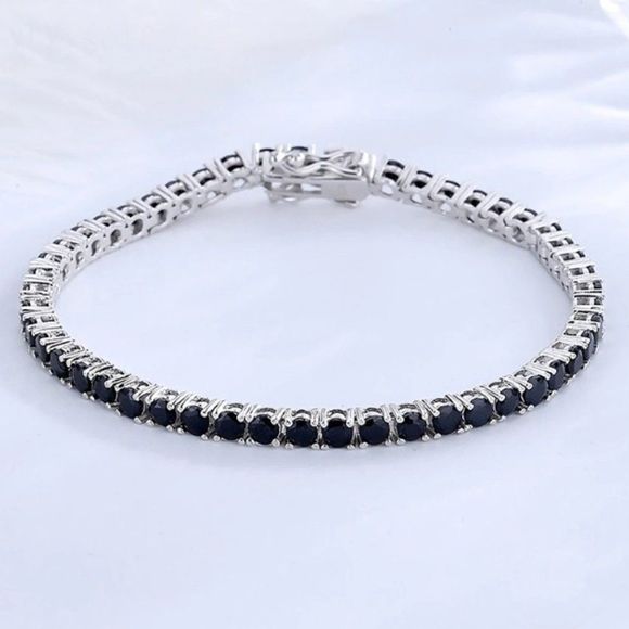22cm GRA Black Moissanite Diamond 4mm Tennis Bracelet 18k White Gold 925 Silver - Picture 3 of 8